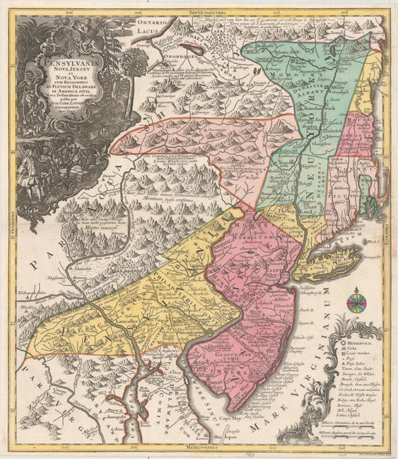Pensylvania Nova Jersey et Nova York cum Regionibus ad Fluvium Delaware in America Sitis, Nova Delineatione ob Oculos Posita