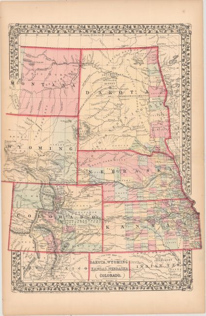 County Map of Dakota, Wyoming Kansas, Nebraska and Colorado