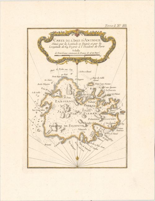 Carte de l'Isle d'Antigue Situee par la Latitude 17 Degres et par la Longitude de 64 Degres a l'Occident de Paris