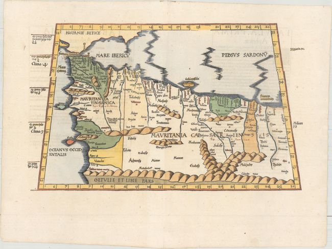 Tabula Prima Aphricae Continent Mauritania Tingitanam, & Mauritaniam Caesariensem [Title on Verso]