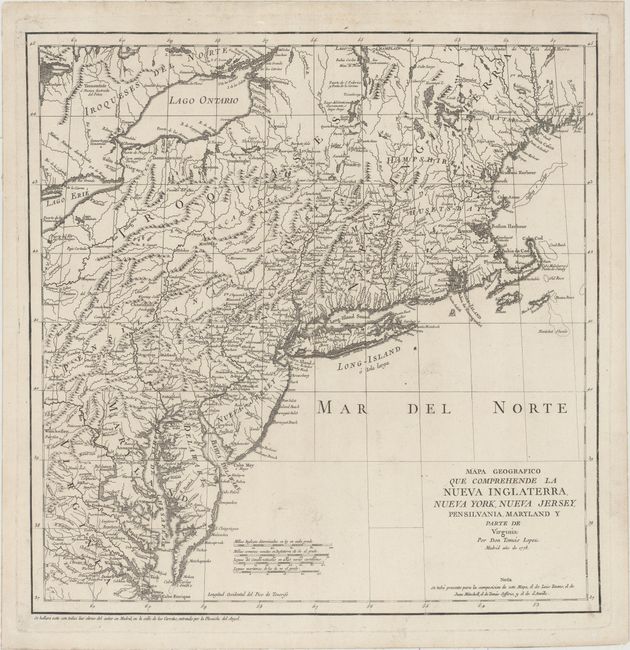 Mapa Geografico que Comprehende la Nueva Inglaterra, Nueva York, Nueva Jersey, Pensilvania, Maryland y Parte de Virginia