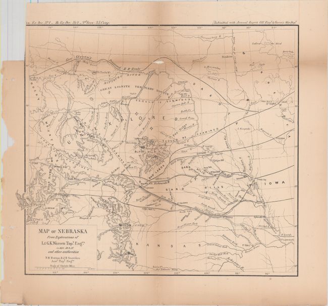 Map of Nebraska from Explorations of Lt. G.K. Warren Topl. Engrs. in 1855, 56, & 57, and Other Authorities