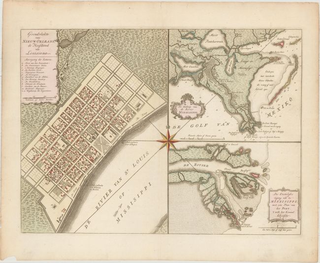 Grondvlakte van Nieuw Orleans, de Hoofdstad van Louisiana [on sheet with] De Uitloop van de Rivier Missisippi [and] De Oostelyke Ingang van de Missisippi, met een Plan van het Fort; 't Welk het Kanaal Beheerscht