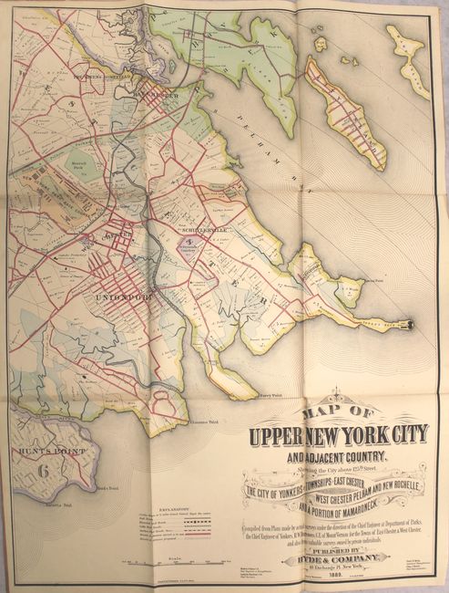 Map of Upper New York City and Adjacent Country. Showing the City Above 125th Street. The City of Yonkers and Townships of East Chester, West Chester Pelham and New Rochelle. And a Portion of Mamaroneck