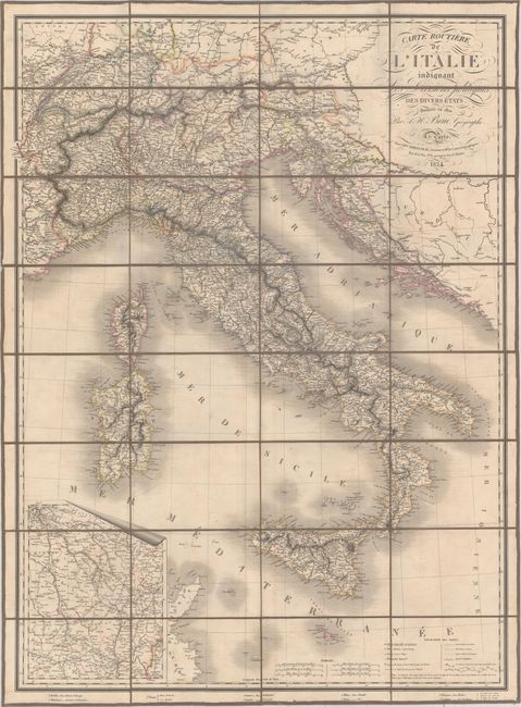 Carte Routiere de l'Italie Indiquant les Divisions Politiques des Divers Etats. Dressee en 1820