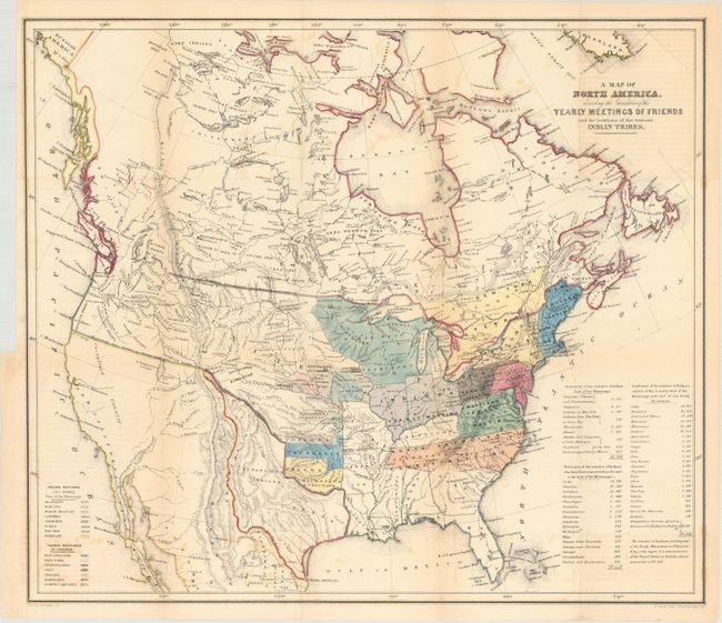 A Map of North America, Denoting the Boundaries of the Yearly Meetings of Friends and the Locations of the Various Indian Tribes [and] Aboriginal America, East of the Mississippi
