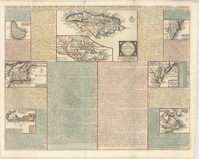 Carte qui Contient une Description des Iles & Terres que les Anglois Possedent dans l'Amerique Septentrionale, et en Particulier de la Jamaique...