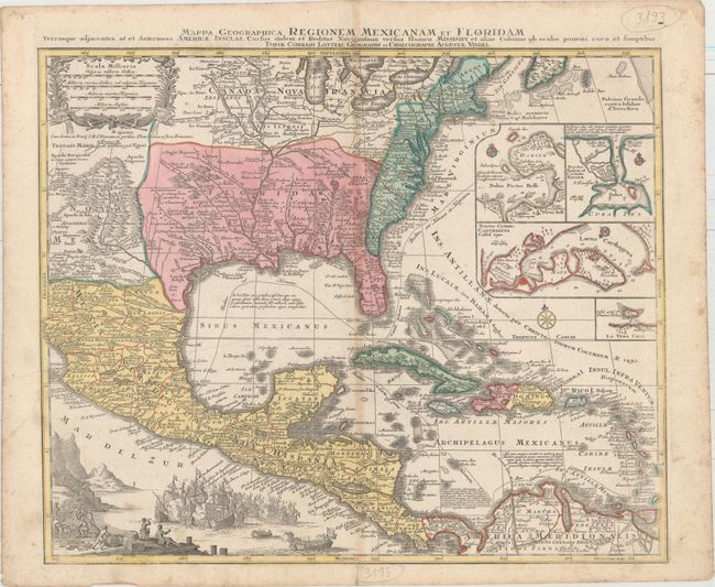 Mappa Geographica Regionem Mexicanam et Floridam Terrasque Adjacentes, ut et Anteriores Americae Insulas, Cursus Itidem et Reditus Navigantium Versus Flumen Missisipi...