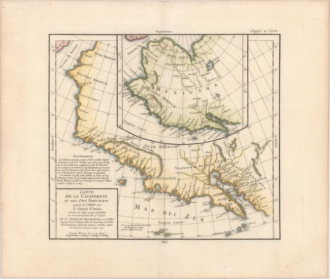 Carte de la Californie et des Pays Nord-Ouest Separes de l'Asie par le Detroit d'Anian...