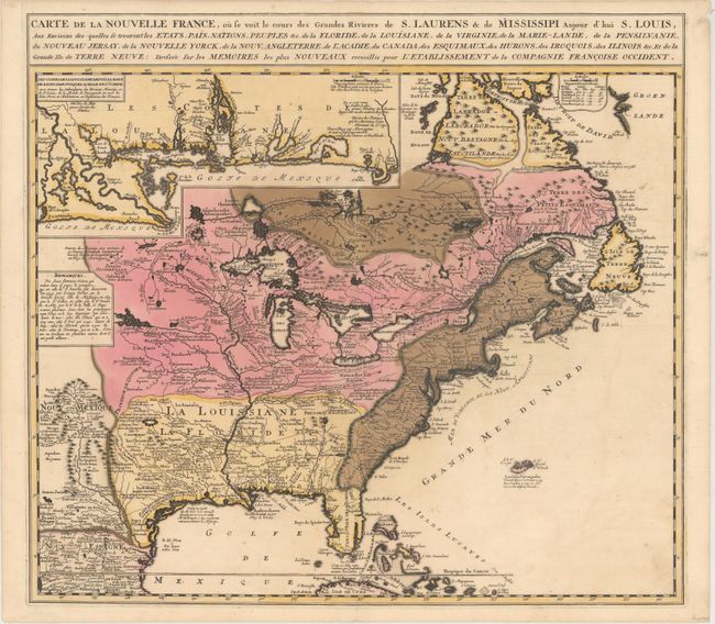 Carte de la Nouvelle France, ou se Voit le Cours des Grandes Rivieres de S. Laurens & de Mississipi Aujour d'hui S. Louis, aux Environs des-quelles se Trouvent les Etats, Pais, Nations, Peuples &c...