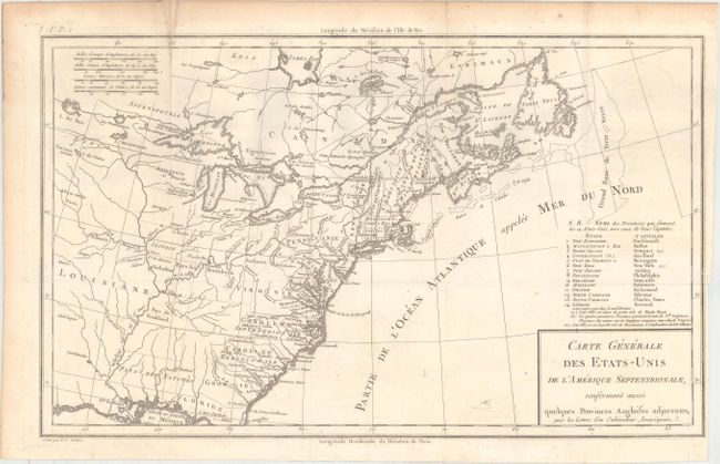 Carte Generale des Etats-Unis de l'Amerique Septentrionale, Renfermant Aussi Quelques Provinces Angloises Adjacentes...