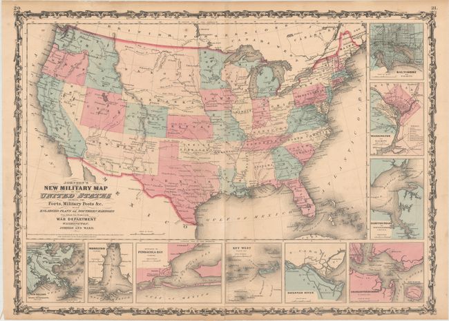 Johnson's New Military Map of the United States Showing the Forts, Military Posts &c. with Enlarged Plans of Southern Harbors...