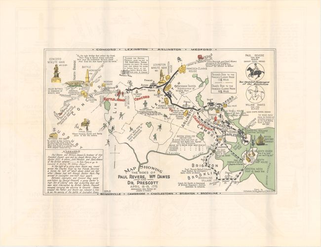 Map Showing the Rides of Paul Revere, Wm Dawes and Dr. Prescott April 18-19, 1775 [on verso] Shawmut 1630 - Boston - 1930 Three Hundred Years of Progress...