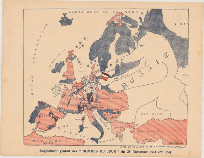 Carte de la Guerre de 1914 [with publication] Les Hommes du Jour - Annales Politiques, Sociales, Litteraires et Artistiques - Novembre 1914 - No 356
