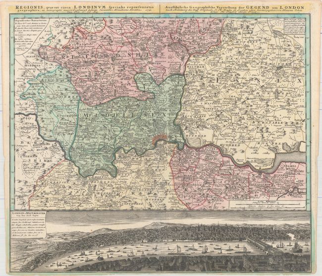 Regionis, quae est Circa Londinum, Specialis Repraesentatio... / Ausfuhrliche Geographische Vorstellung der Gegend m London...