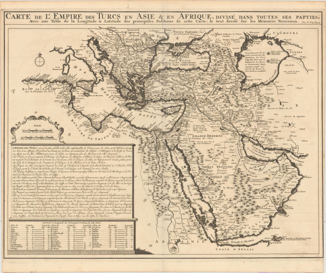 Carte de l'Empire des Turcs en Asie & en Afrique, Divise dans Toutes ses Papties, avec une Table de la Longitude & Latitude des Principales Positions de Cette Carte...