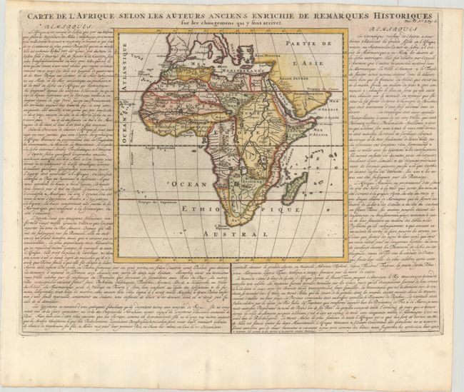Carte de l'Afrique, selon les Auteurs Anciens Enrichie de Remarques Historiques sur les Changemens qui y sont Arrivez