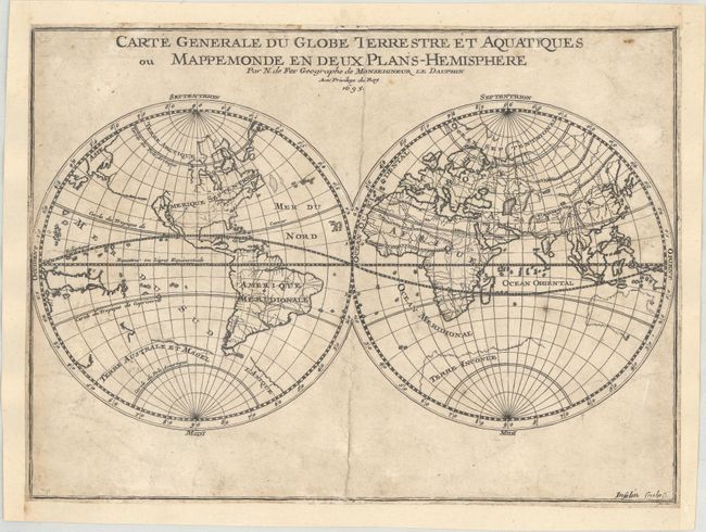 Carte Generale du Globe Terrestre et Aquatiques ou Mappemonde en Deux Plans-Hemisphere