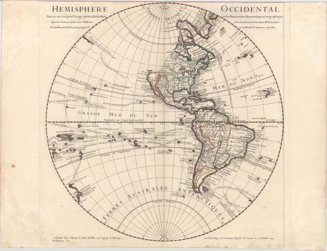 Hemisphere Occidental Dresse en 1720 pour l'Usage Particulier du Roy sur les Observations Astronomiques et Geographiques...