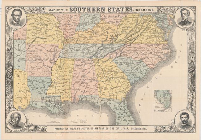 Map of the Southern States, Including Rail Roads, County Towns, State Capitals, County Roads, the Southern Coast from Delaware to Texas...