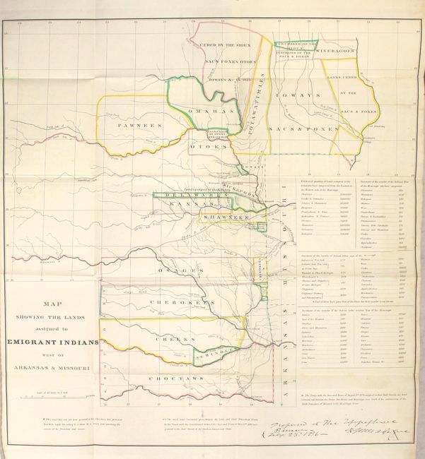 Map Showing the Lands Assigned to Emigrant Indians West of Arkansas & Missouri [and] [Untitled Map - Western Territory] [in report] Colonel Dodge's Journal