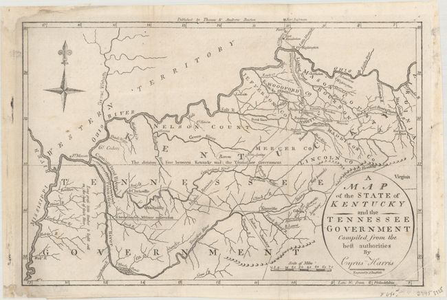 A Map of the State of Kentucky and the Tennessee Government Compiled from the Best Authorities by Cyprus Harris