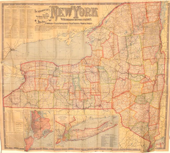Scarborough's New Railroad, Post Office, Township, and County Map of New York with Distances Between Stations...
