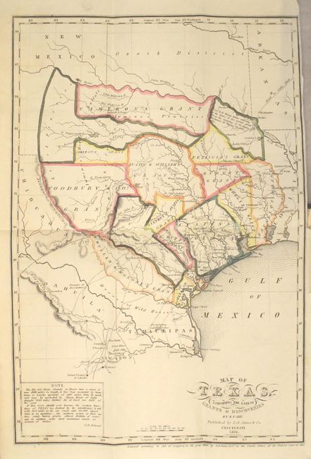 Map of Texas Containing The Latest Grants & Discoveries [bound in] The History of Texas; or, the Emigrant's, Farmer's, and Politician's Guide to the Character, Climate, Soil and Productions of That Country...