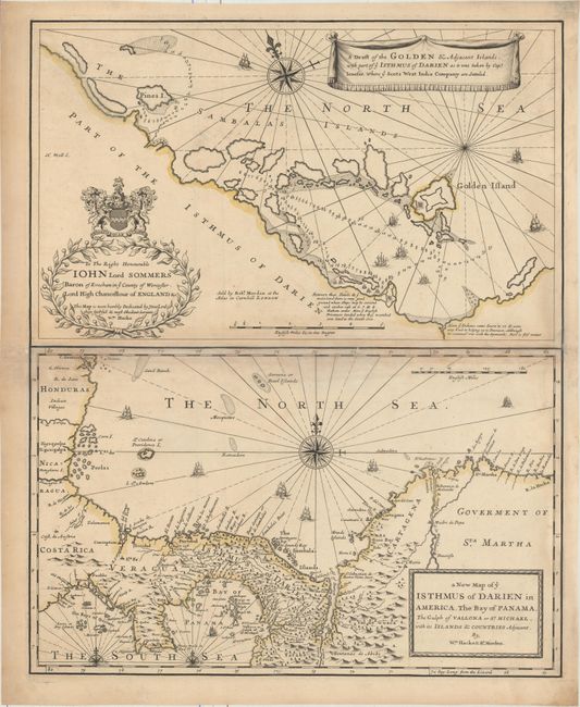 A Draft of the Golden & Adjacent Islands, with Part of ye Isthmus of Darien... [on sheet with] A New Map of ye Isthmus of Darien in America, the Bay of Panama, the Gulph of Vallona or St. Michael...