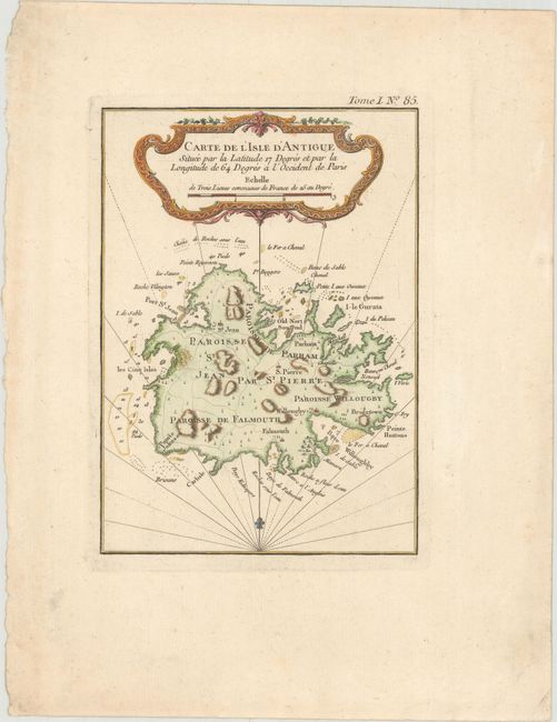 Carte de l'Isle d'Antigue Situee par la Latitude 17 Degres et par la Longitude de 64 Degres a l'Occident de Paris