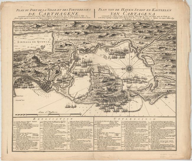Plan du Port de la Ville, et des Fortresses de Carthagene... / Plan van de Haven, Stadt en Kasteelen van Cartagena...