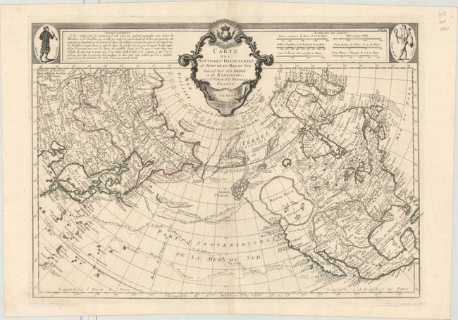 Carte des Nouvelles Decouvertes au Nord de la Mer du Sud, tant a l'Est de la Siberie et du Kamtchatska, qu' a l'Ouest de la Nouvelle France