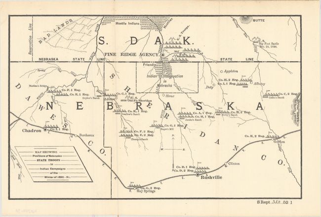 Map Showing Positions of Nebraska State Troops in Indian Campaigns of the Winter of 1890-91[together with] Sketch of the Scene of the Mission Fight [and] Scene of the Fight with Big Foots Band