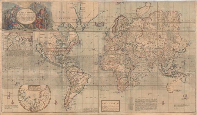 A New & Correct Map of the Whole World Shewing ye Situation of Its Principal Parts. Viz the Oceans, Kingdoms, Rivers, Capes, Ports, Mountains, Woods, Trade-Winds, Monsoons, Variations of ye Compass, Climats, &c...