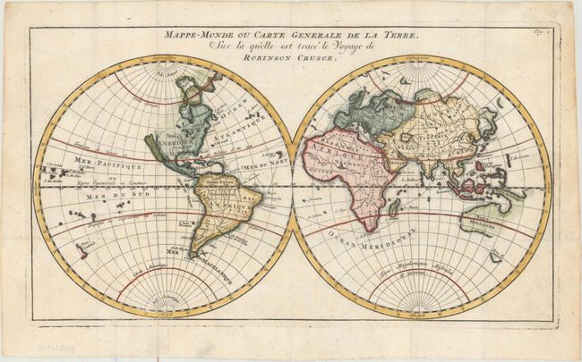 Mappe-Monde ou Carte Generale de la Terre, sur la Quelle est Trace le Voyage de Robinson Crusoe