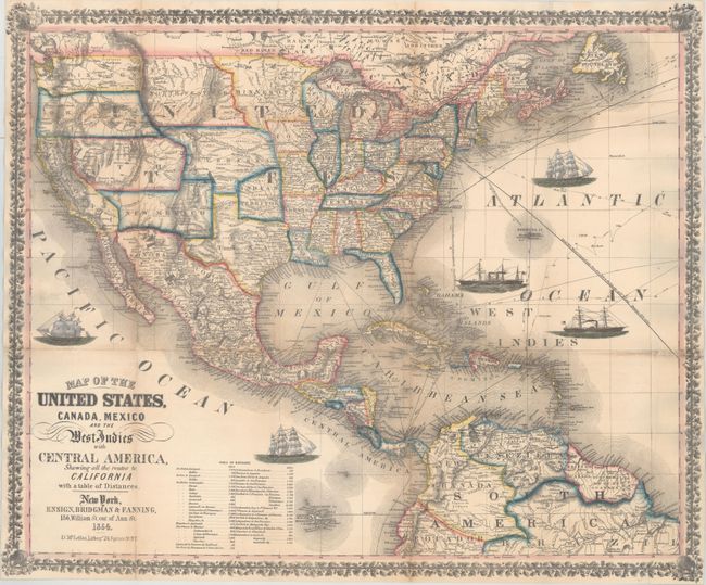 Map of the United States, Canada, Mexico and the West Indies with Central America, Showing All the Routes to California with a Table of Distances