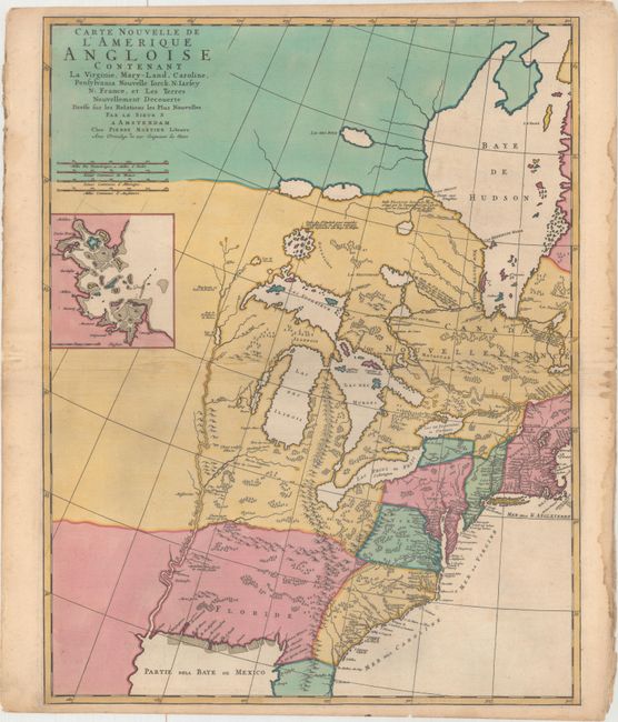 Carte Nouvelle de l'Amerique Angloise Contenant la Virginie, Mary-Land, Caroline, Pensylvania Nouvelle Iorck. N: Iarsey N: France, et les Terres Nouvellement Decouerte...