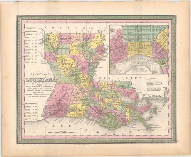 A New Map of Louisiana with Its Canals, Roads & Distances from Place to Place, Along the Stage & Steam Boat Routes