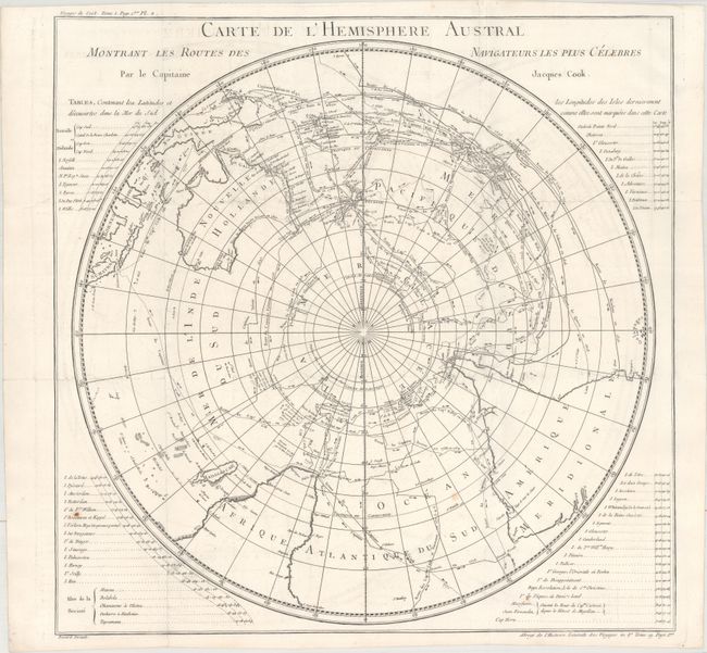 Carte de l'Hemisphere Austral Montrant les Routes des Navigateurs les Plus Celebres par le Capitaine Jacques Cook