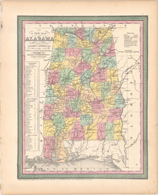 A New Map of Alabama with Its Roads & Distances from Place to Place, Along the Stage & Sea Boat Routes