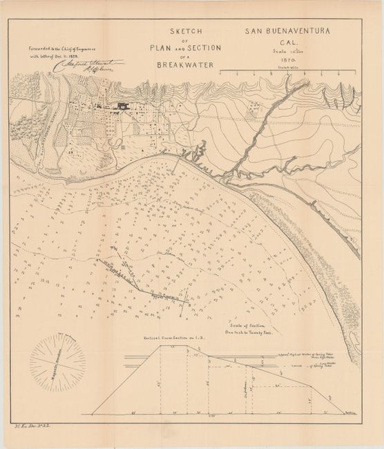 Sketch of Plan and Section of a Breakwater - San Buenaventura Cal. [together with] Sketch of Plan and Sections of a Breakwater - San Luis Obispo Bay Cal.