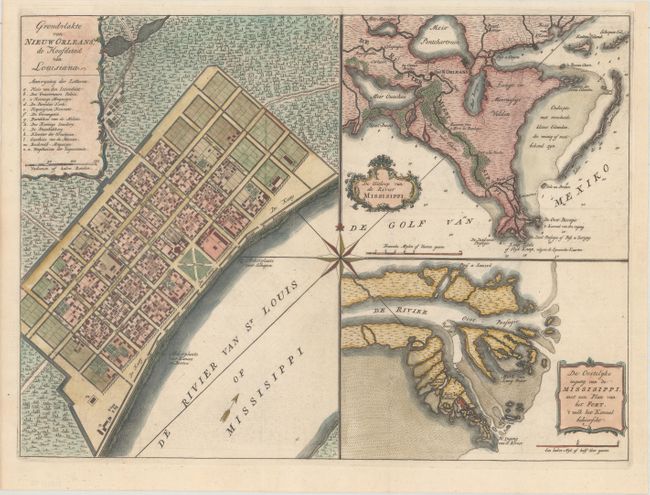 Grondvlakte van Nieuw Orleans, de Hoofdstad van Louisiana [on sheet with] De Uitloop van de Rivier Missisippi [and] De Oostelyke Ingang van de Missisippi, met een Plan van het Fort, 't Welk het Kanaal Beheerscht