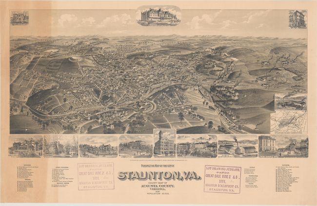 Perspective Map of the City of Staunton, VA. County Seat of Augusta County. Virginia