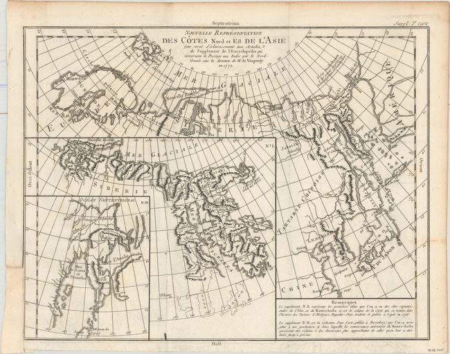 Nouvelle Representation des Cotes Nord et Est de l'Asie, pour Servir d'Eclaircissement aux Articles du Supplement de l'Encyclopedie...