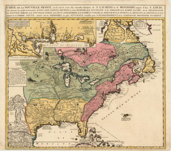 Carte de la Nouvelle France, ou se voit le Cours des Grandes Rivieres de S. Laurens & de Mississipi Aujour d'hui S. Louis, aux Environs des Quelles se Trouvent les Etats, Pais, Nations, Peuples &c...