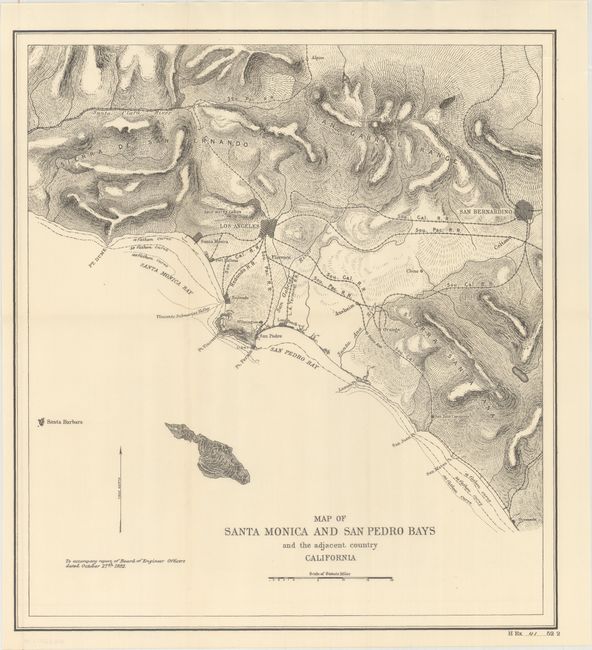 Map of Santa Monica and San Pedro Bays and the Adjacent Country California [in set with] Location of Proposed Breakwaters in Santa Monica Bay California [and] Location of Proposed Breakwater in San Pedro Bay California