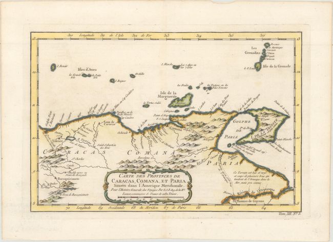 Carte des Provinces de Caracas, Comana, et Paria Situees dans l'Amerique Meridionale, pour l'Histoire Generale des Voyages