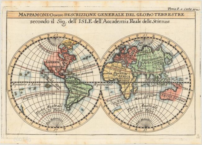 Mappamondo Overo Descrizione Generale del Globo Terrestre Secondo il Sig. dell' Isle dell' Accademia Reale delle Scienze