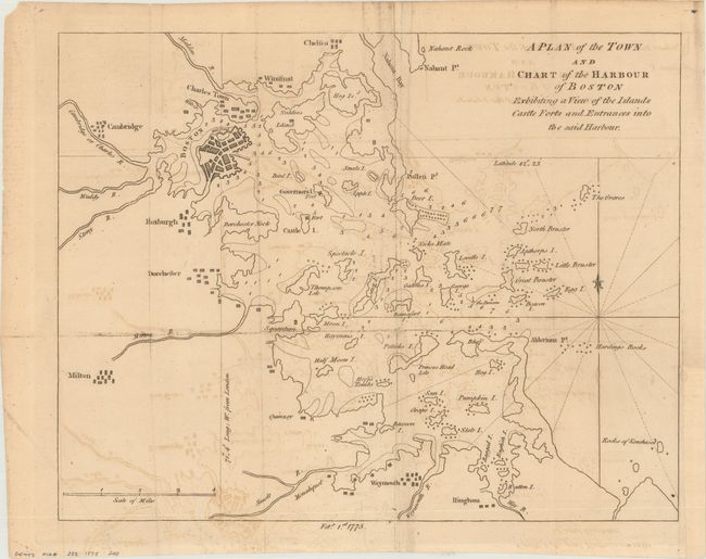 A Plan of the Town and Chart of the Harbour of Boston Exhibiting a View of the Islands Castle Forts and Entrances Into the Said Harbour