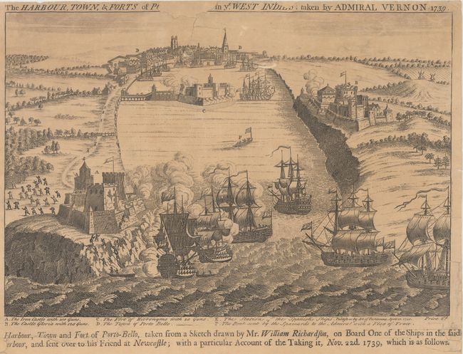 The Harbour, Town, & Forts of Porto-Bello in ye West Indies; Taken by Admiral Vernon, 1739